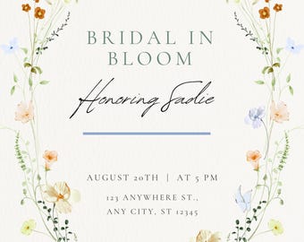 Invito per addio al nubilato, Bridal in Bloom, Bridal Shower floreale, Boho Bridal