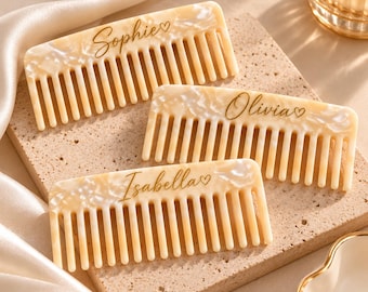 Personalised Marble Hair Comb: Custom Name Wide Tooth Comb Bridesmaid Gift