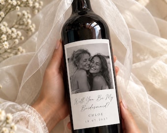 Personalised Bottle Labels: Custom Photo Wine Labels for Bridesmaid Proposals, Weddings, Bridal Party Gifts