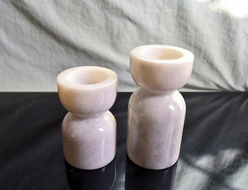 Marble Candle Holder - Tealight Holder, Stoneware Candle Holder, Wooden Style Candle Holder, Pillar Candle Holder | Housewarming Gift