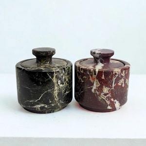 Marble Salt Cellar with Lid - Set of Two Salt and Pepper Cellar, Salt Jar, Sugar Pot, Salt Box, Sugar Bowl | Unique Kitchen Gifts for Her