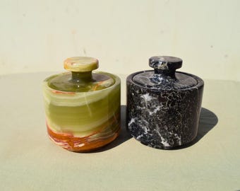 Salt Cellar with Lid - Set of Two Onyx Salt and Pepper Cellar, Salt Jar, Sugar Pot, Salt Box, Sugar Bowl | Unique Kitchen Gifts for Her