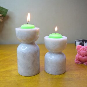 Marble Candle Holder - Tealight Holder, Stoneware Candle Holder, Wooden Style Candle Holder, Pillar Candle Holder | Housewarming Gift