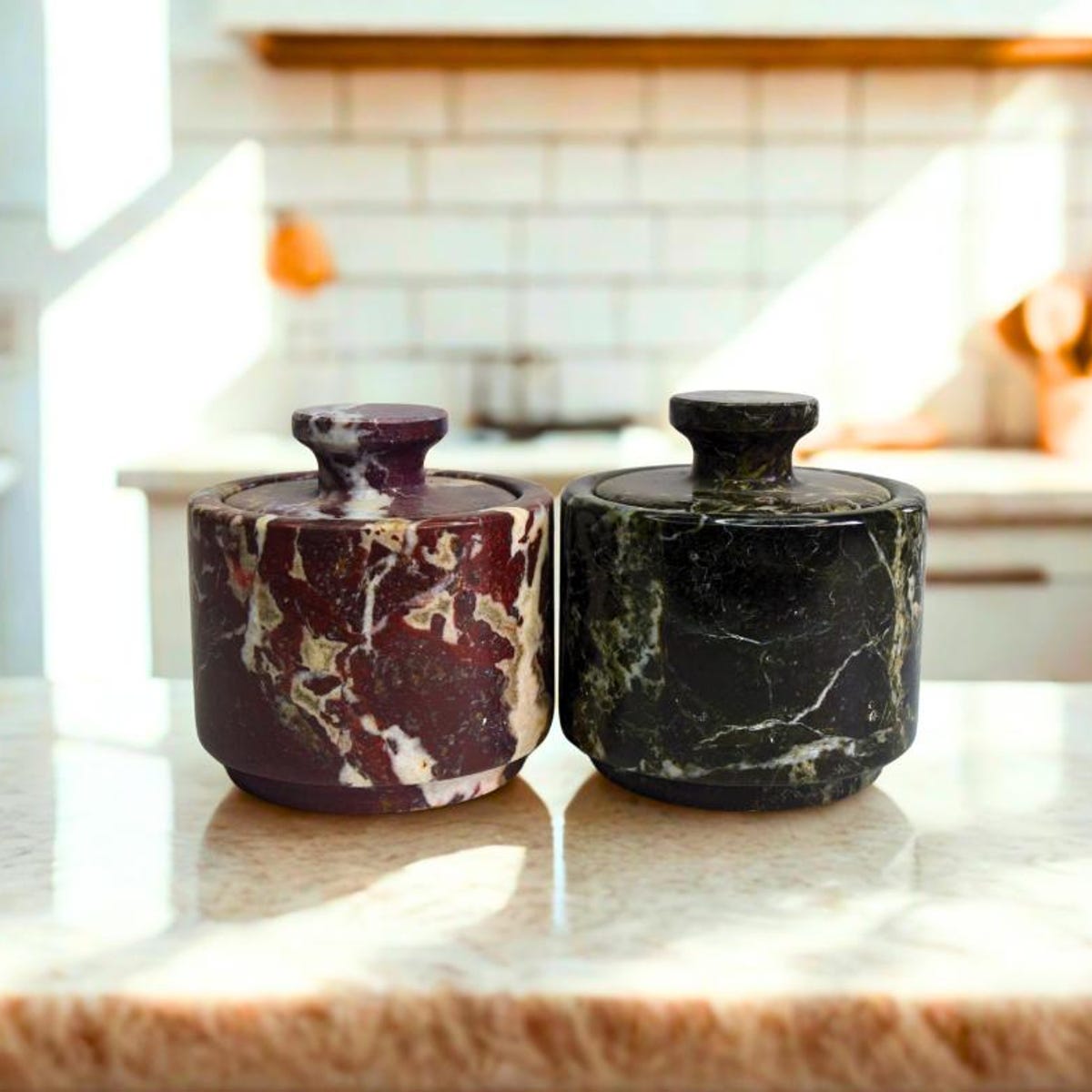Marble Salt Cellar With Lid - Set of Two Salt and Pepper Cellar, Salt Jar, Sugar Pot, Salt Box, Sugar Bowl | Unique Kitchen Gifts for Her - Etsy