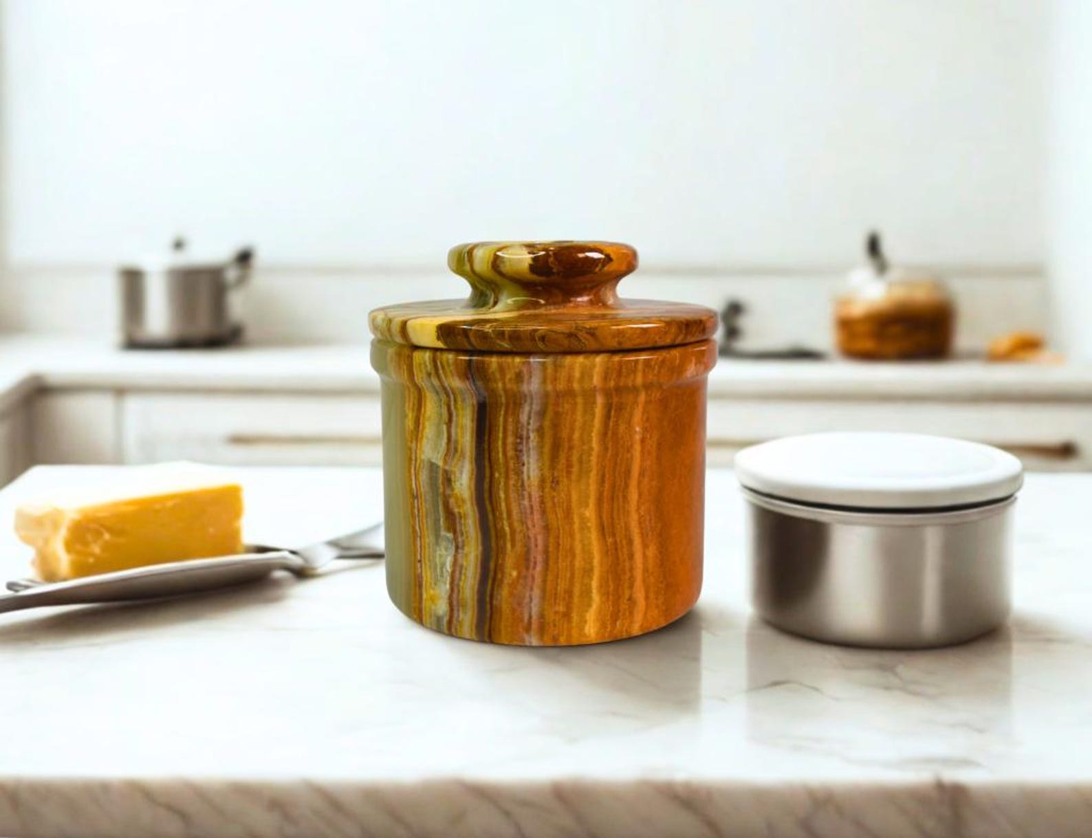 Butter Dish with Lid - French Inspired Marble Crock