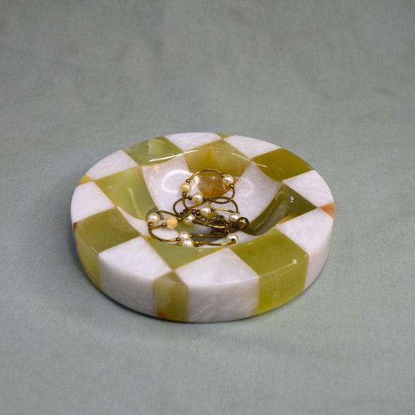 Checkered Onyx Catchall - Jewelry Dish Stone Soap Dish, Halloween Decoration, Hand-carved Stone Bowl Candle Holder | Christmas Gift For Her