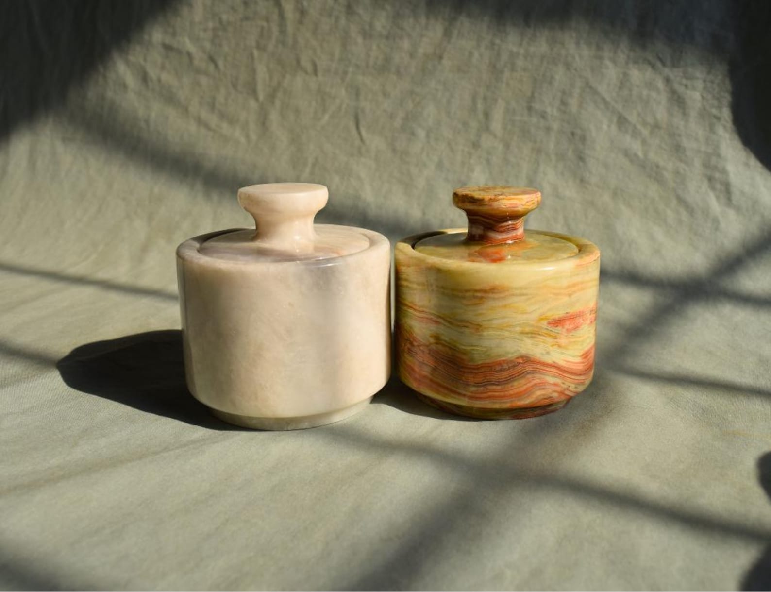 Marble Salt Cellar with Lid - Set of Two 3" Salt and Pepper Cellar, Salt Jar, Sugar Pot, Salt Box, Sugar Bowl | Kitchen Gifts for Her