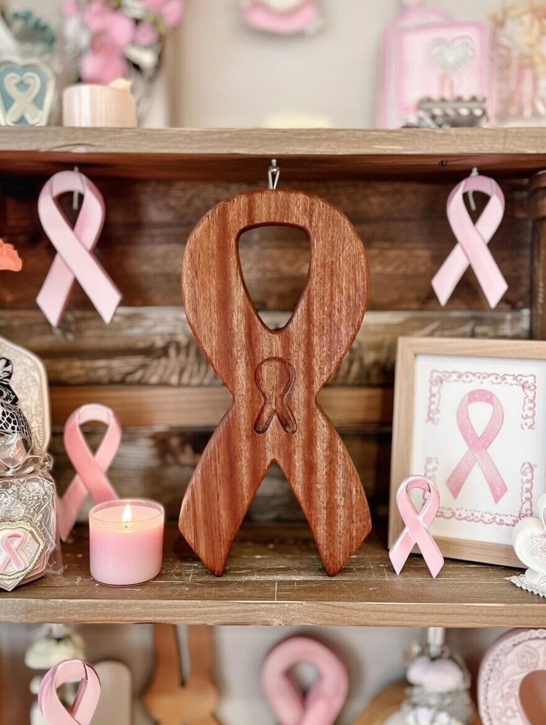 Handcrafted Breast Cancer Awareness Ribbon: Unique Wall Hanger ...