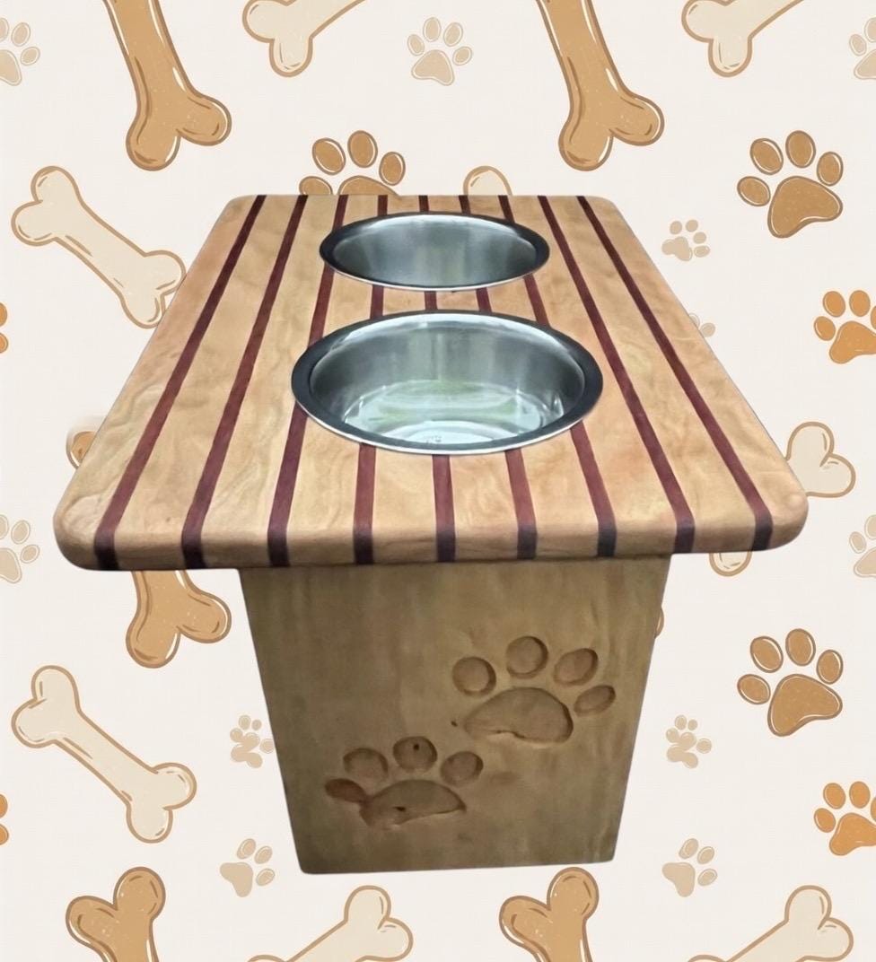 Handmade Elevated Dog Feeder: Stainless Steel Bowls included-Professionally Made In MD