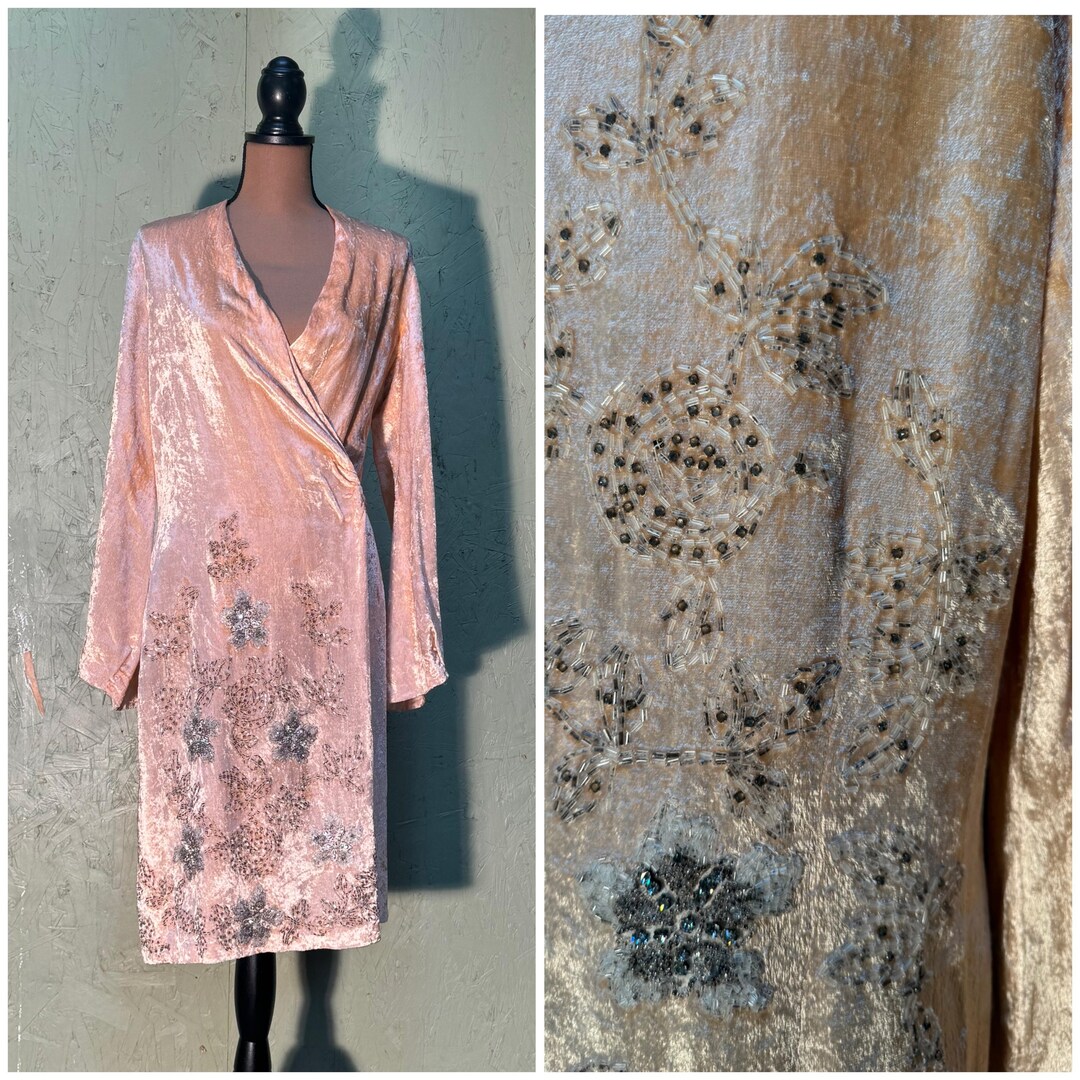 Vintage Velvet Beaded Pink Robe Dress - Etsy