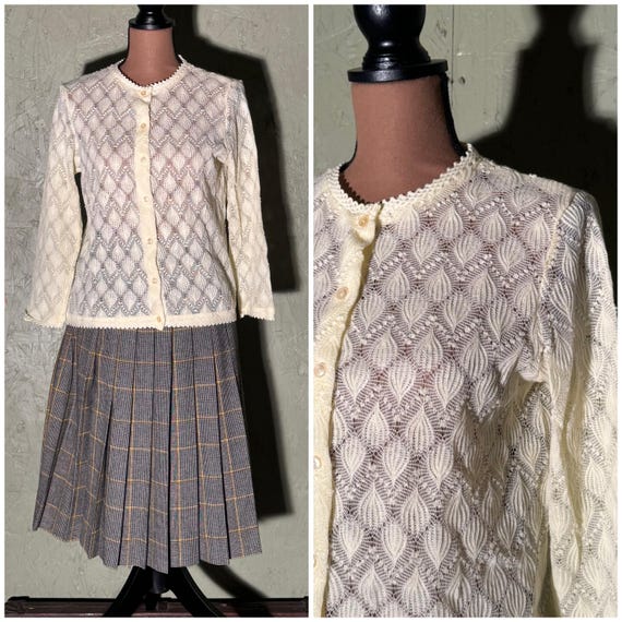 Vintage Yellow Lacy Cardigan Sweater