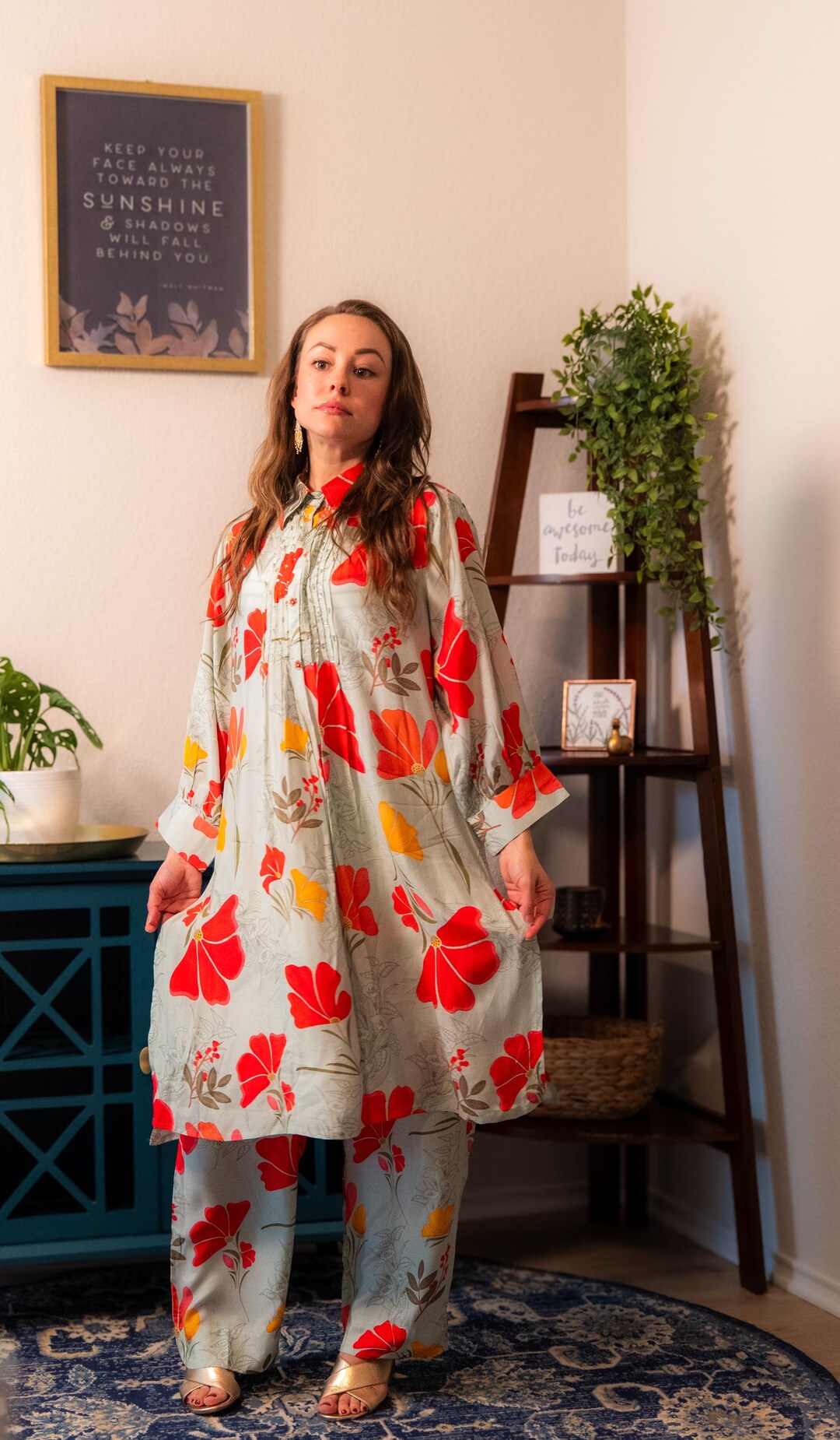 Designer printed Orange Co-ord set with Lace work