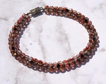 Woven Fire Polished Bead Bracelet: Multi-Tonal Amber Purple
