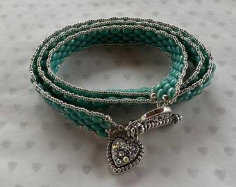 Boho Wrap Bracelet with Sparkling Heart Charm | Multi-Layer Bracelet or Necklace | Handmade Jewelry Gift