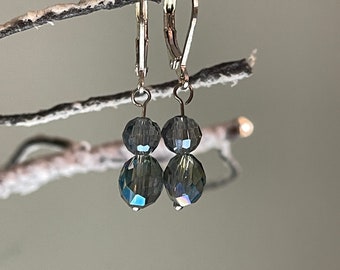 Blue Green Czech Crystal Drop Earrings