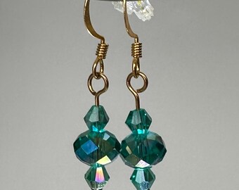 Emerald Crystal Drop Earrings – Gold Finish
