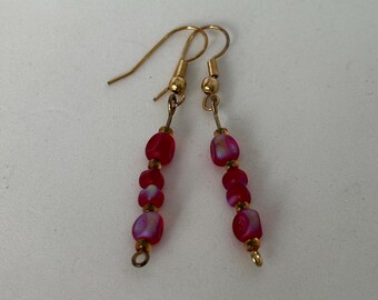 Red AB Druk Dangle Earrings | Gold Plated Ear Wires | Lightweight Holiday Earrings | Gift Ready