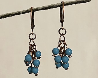 Turquoise Glass Beads and Copper Ear Wires