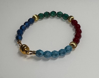 Color Spectrum Fire Polished Beaded Bracelet with Gold Accents