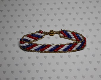 Super Duo Peyote Armband Magnetverschluss Rot/Weiss/Blau