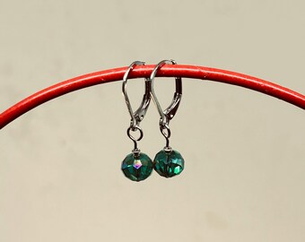Sterling Silver Emerald-Green Crystal Earrings