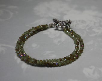 Modern Chic Pale Green AB Crystal Bracelet with Square Toggle Clasp – Handmade Elegant Jewelry