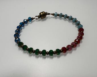 Festive Multicolor Crystal Bracelet – Red, Green, and Blue Holiday Beaded Bracelet