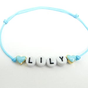 Personalized Name Bracelet: Enamel Heart Charm, Adjustable Cord