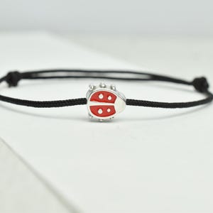 Lucky red ladybug cord bracelet - Enamel minimalist adjustable jewelry