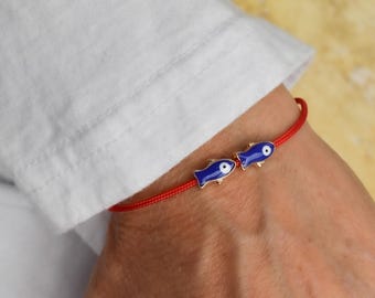 Blue Fish Red String Bracelet: Adjustable Cord, Spiritual Gift