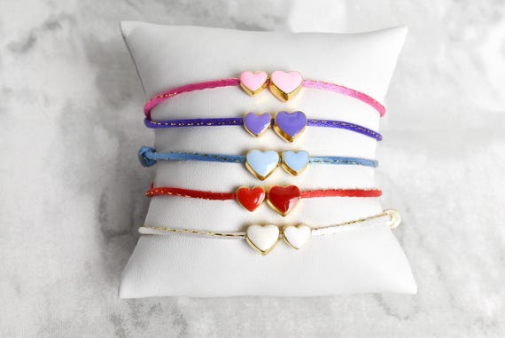 Adjustable Enamel Heart Cord Bracelet: Colorful Friendship Jewelry for Mom, Daughter, Couples & Sisters