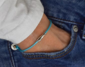 Silver sardine string bracelet - adjustable cord bracelet floating twin fish - Spiritual gift