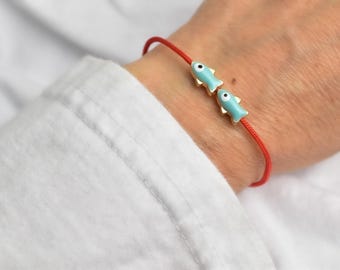 Teal Fish Red Cord Bracelet – Adjustable Spiritual Gift