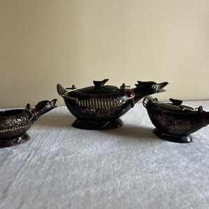 Vintage Duck Teapot Creamer & Sugar Set - 3 Piece Ceramic Collectible Tea Set