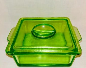 アンカーホッキング　クッキージャー　グリーンウランガラス　ヴィンテージ アンカーホッキング クッキージャー グリーンウランガラス ヴィンテージ