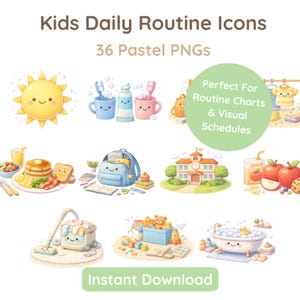 Kids Daily Routine and Chore Clipart Bundle PNG, Visual Schedule For Kids, Toddler Morning Evening Routine PNG, Printable Daily Schedules,