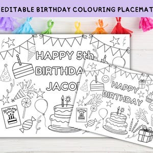 Editable Birthday Coloring Placemat: Kids Birthday Party Activity (Digital Download)