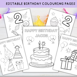 Coloriages de fête d'anniversaire, Coloriage personnalisé, activité d'anniversaire, modifiable, activité d'anniversaire d'enfants, feuilles de coloriage d'anniversaire