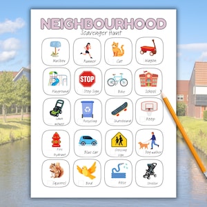Neighbourhood Scavenger Hunt For Kids, Outdoor Nature Scavenger Hunt, Neighborhood hunt, Outdoor Kids Activity, Summer Activity, Nature Game