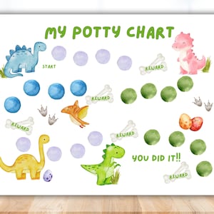 Tabella stampabile per l'addestramento al vasino, addestramento al vasino dei dinosauri, tabella per il vasino, tabella delle ricompense, addestramento al vasino per bambini, tabella delle ricompense per bambini piccoli