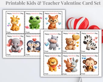 Animal Valentine Cards for kids, Preschool Valentine, Kids Class Valentine, Valentine Cards, Teacher Valentine Cards, Kids Valentines,