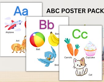 Alfabetposters klaslokaal, ABC-posters klaslokaal, klasinrichting, ABC-poster, alfabetgrafiek, peuter, kleuterschool, kleuterschool, thuisonderwijs