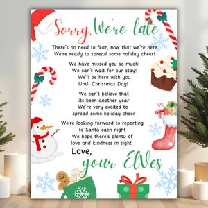 Elf Late Arrival, Elf Arrival Letter, Sorry We're Late Elf Letter, Elf Welcome Letter, Elf Late Arrival Letter, Elf Return Letter, Printable