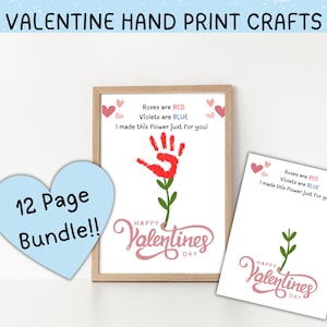 Manualidad con huella de mano para San Valentín, arte con huella de mano para San Valentín, manualidad con huella de mano, recuerdo para padres, manualidad imprimible para San Valentín para niños en edad preescolar