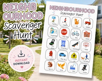Neighbourhood Scavenger Hunt For Kids, Outdoor Nature Scavenger Hunt, Neighborhood hunt, Outdoor Kids Activity, Summer Activity, Nature Game