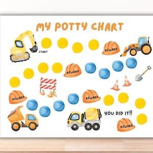 Printable Potty Training Chart, Construction Potty Training, Potty Chart, Reward Chart, Potty Training Boys, Toddler Reward Chart