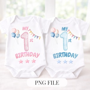 Mein 1. Geburtstag PNG blau und rosa, ersten Geburtstag Baby Design, Clipart 1. Geburtstag, Baby Kleinkind Andenken, Jungen PNG, Baby Mädchen Png,
