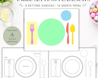 Montessori Placemat, Table Setting Placemat Printables for Kids, Etiquette and Manners, Kids Placemat, Place Setting, Toddler Placemat