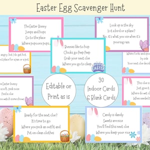 Búsqueda del tesoro de huevos de Pascua, búsqueda del tesoro de Pascua, juegos de Pascua para niños, pistas de huevos de Pascua, búsqueda de Pascua en interiores, pistas de búsqueda de Pascua, Pascua imprimible