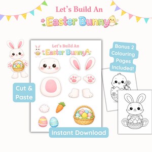 Easter Bunny Cut and Paste, Build a Bunny Craft, Easter Coloring Pages for Kids, Kids Easter Activity, Preschool Easter Printable,